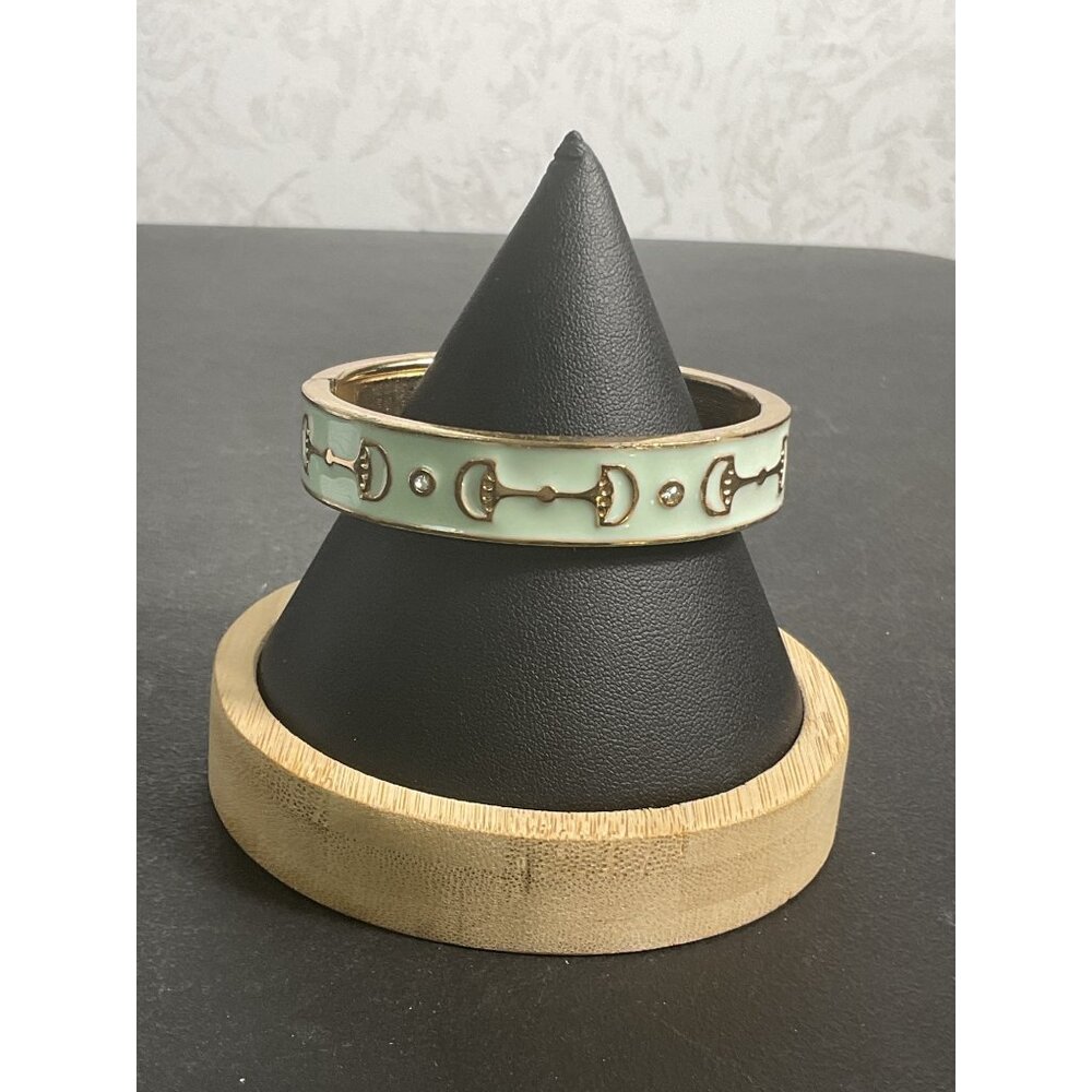 Vintage Formash Gold-Tone & Mint Enamel Hinged Bangle Bracelet With Horse Bit De